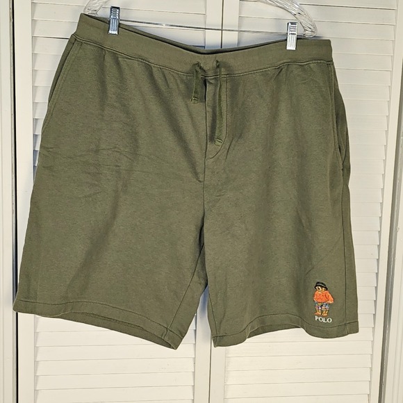 Polo Ralph Lauren Mens Olive Green Beach Teddy Bear‎ Fleece Shorts 1XB